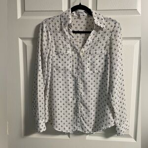 Express The Portofino Shirt White with Blue Anchors Blouse